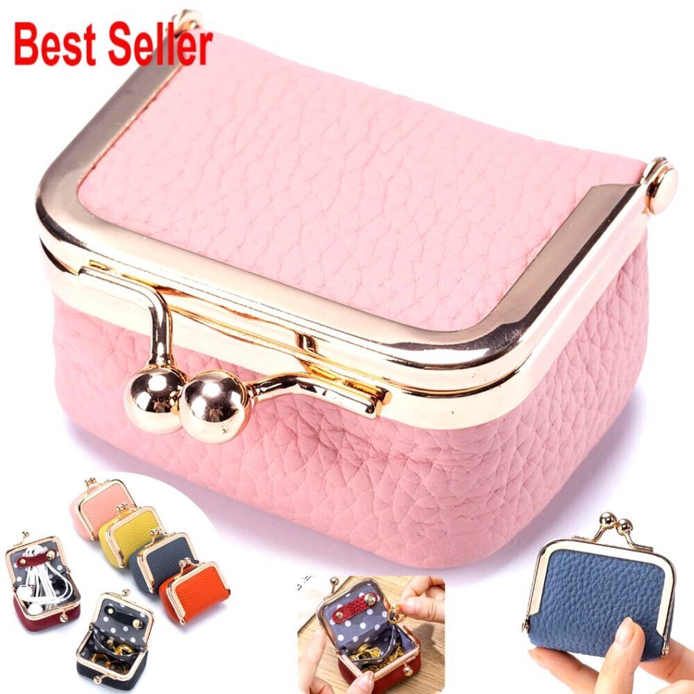 Genuine Leather Mini Jewelry Box with Kiss Lock, Travel Jewelry Organizer